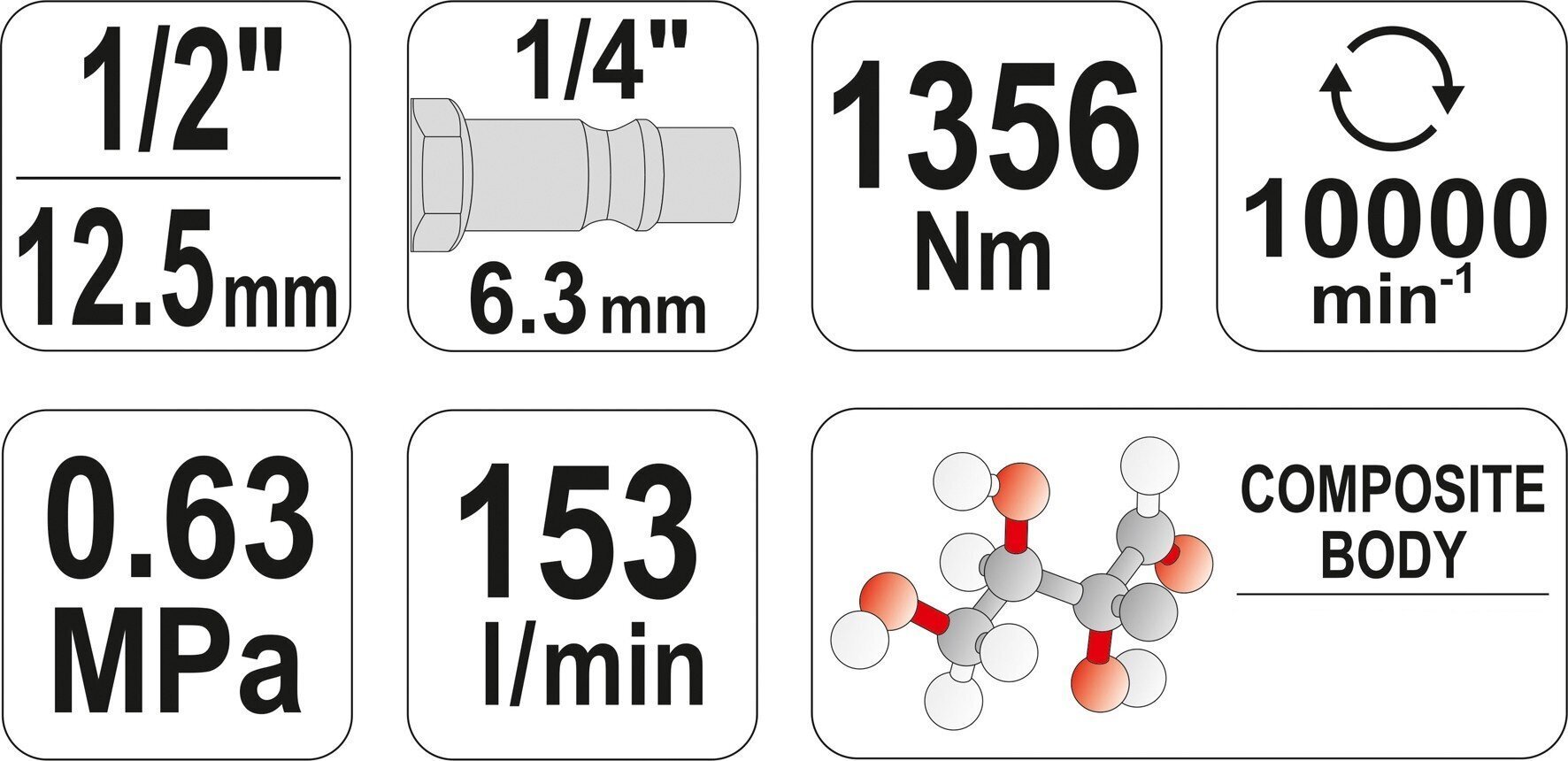 Smūginis pneumatinis veržliasukis Yato 1/2" 1356Nm (YT-0953) kaina ir informacija | Suktuvai, gręžtuvai | pigu.lt