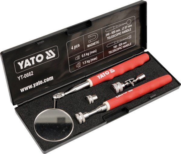 Ištraukiamų magnetų ir veidrodėlio rinkinys Yato YT-0662, 4 dalių kaina ir informacija | Mechaniniai įrankiai | pigu.lt