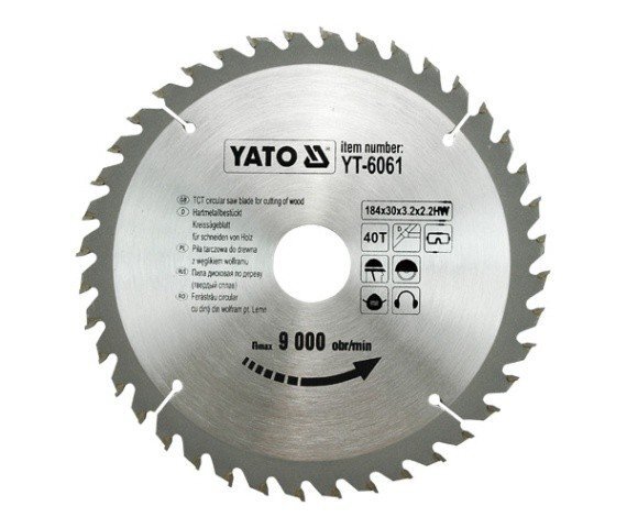 Diskas medžio pjovimo 184*40T*30 mm YT-6061 YATO kaina ir informacija | Pjūklai, pjovimo staklės | pigu.lt
