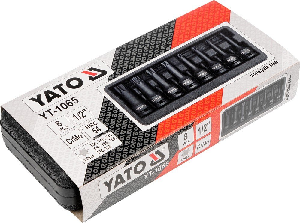 Smūginių antgalių rinkinys Torx 1/2" T30-T80 Yato (YT-1065), 8 vnt. kaina ir informacija | Mechaniniai įrankiai | pigu.lt