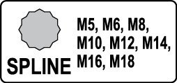 Smūginių antgalių rinkinys Spline 1/2" M5-M18 Yato (YT-1069), 8 vnt. цена и информация | Mechaniniai įrankiai | pigu.lt