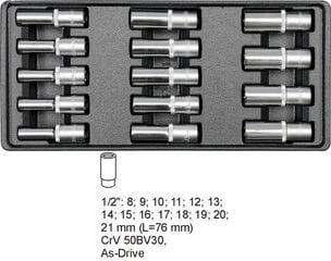 Головки Yato длинные 1/2; 14шт 8-21мм 5539 цена и информация | Механические инструменты | pigu.lt