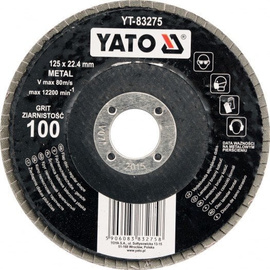 Diskelis šlifavimo lapelių metalui Yato YT-83274, 125*22.2 mm, P80 kaina ir informacija | Šlifuokliai | pigu.lt