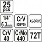 Galvučių rinkinys Yato 1/4" (YT-14461), 25 vnt. kaina ir informacija | Mechaniniai įrankiai | pigu.lt