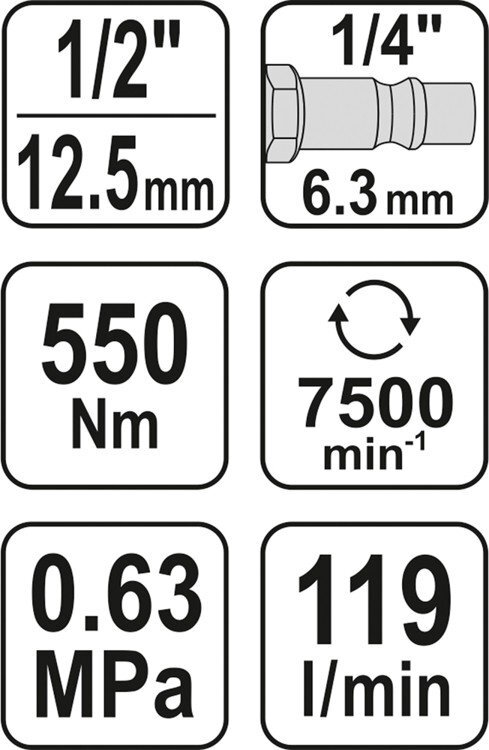 Smūginis pneumatinis veržliasukis Yato 1/2" 550Nm (YT-09511) kaina ir informacija | Suktuvai, gręžtuvai | pigu.lt