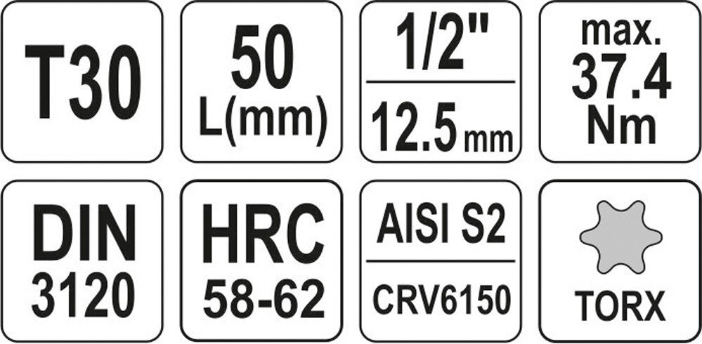 Torx veržliaraktis 1/2 t30 l55mm kaina ir informacija | Mechaniniai įrankiai | pigu.lt