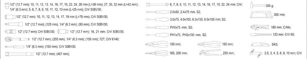 Įrankių rinkinys Yato YT-38911, 79 vnt kaina ir informacija | Mechaniniai įrankiai | pigu.lt