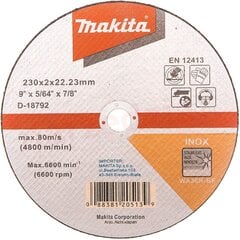 Отрезной диск 230 X 2 мм WA36R, нержавеющая сталь Makita D-18792  цена и информация | Шлифовальные машины | pigu.lt