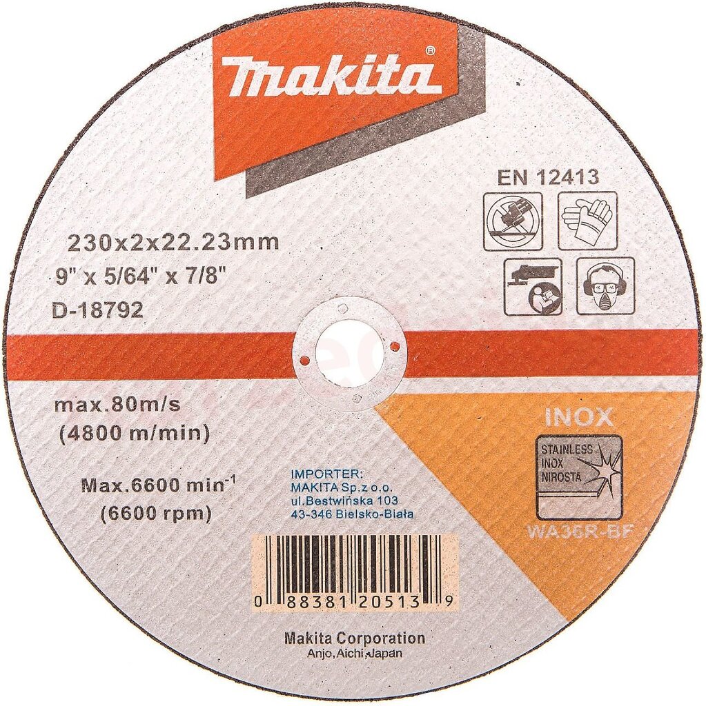 D-18792 Pjovimo diskas 230 X 2 WA36R RST/ metalui Makita kaina ir informacija | Šlifuokliai | pigu.lt