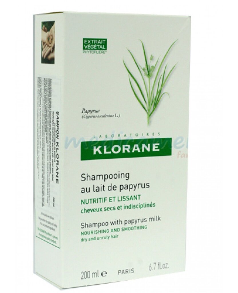 Šampūnas glotninantis plaukus su papirusu pienu Klorane 200 ml kaina ir informacija | Šampūnai | pigu.lt