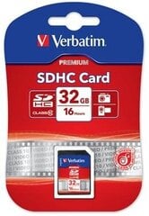 verbatim secure digital card premium u1, 32gb, sdhc, 43963, uhs-i u1 (class 10) цена и информация | Карты памяти для телефонов | pigu.lt