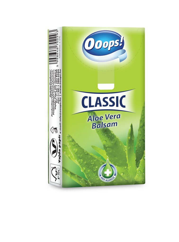 Popierinės nosinaitės 3-jų sluoksnių Ooops! Classic Aloe Vera, 1 pak. kaina ir informacija | Vatos gaminiai, drėgnos servetėlės | pigu.lt