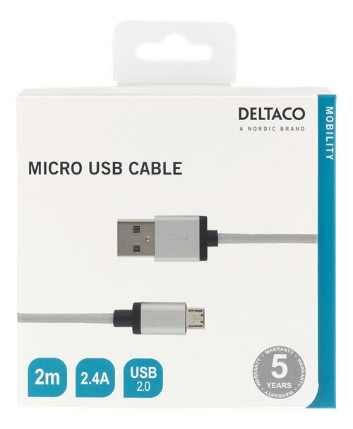 Deltaco MICRO-115F, USB A, USB Micro B, 2m kaina ir informacija | Laidai telefonams | pigu.lt