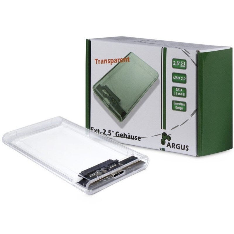 HDD Case Argus GD-25000, USB 3.0, transparent kaina ir informacija | Išorinių kietųjų diskų dėklai | pigu.lt