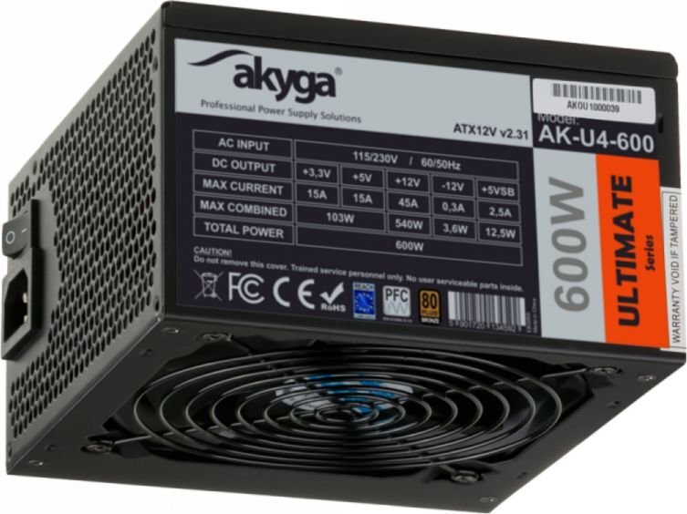 Akyga ATX AK-U4-600 600W 80+ Bronze kaina ir informacija | Maitinimo šaltiniai (PSU) | pigu.lt