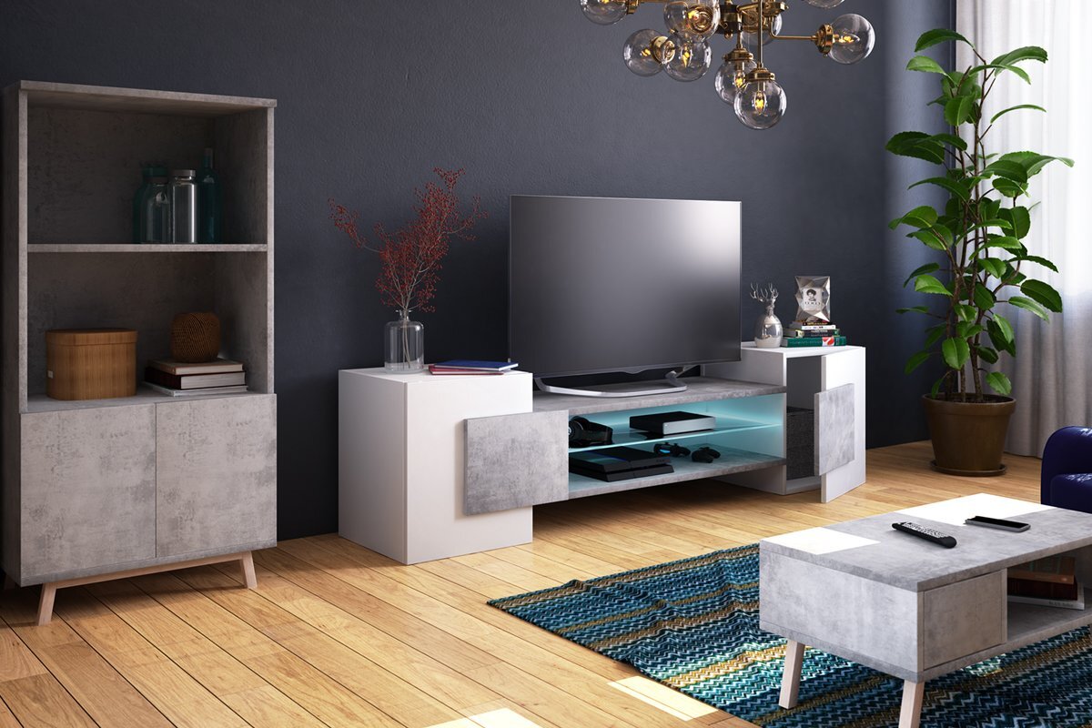 TV staliukas Gaelin LED, baltas/pilkas цена и информация | TV staliukai | pigu.lt