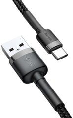 USB кабель Baseus Cafule Type-C 1.0m 3A серый-черный CATKLF-BG1 цена и информация | Кабели для телефонов | pigu.lt