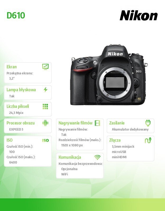 Nikon D610 Body kaina ir informacija | Skaitmeniniai fotoaparatai | pigu.lt