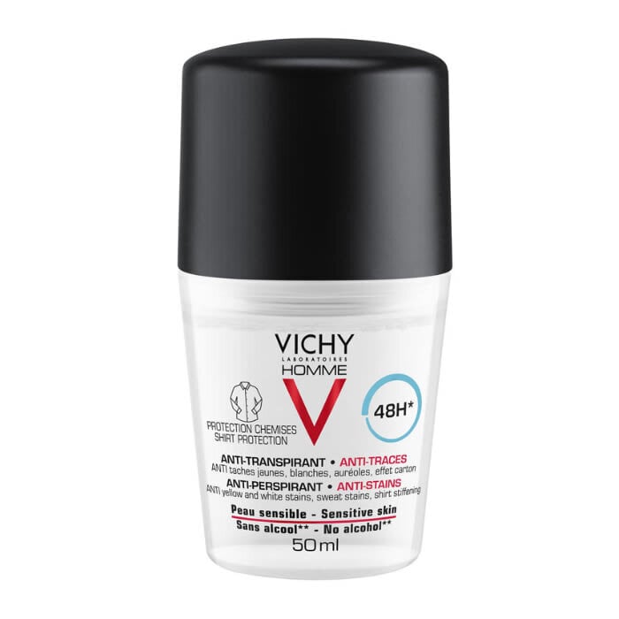 Žymių nepaliekantis rutulinis antiperspirantas Vichy Homme 48h vyrams, 50 ml kaina ir informacija | Dezodorantai | pigu.lt