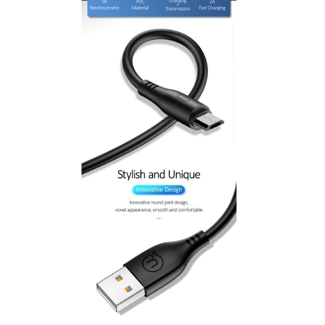 Kabelis Usams SJ268USB01, USB A - micro USB, 1 m kaina ir informacija | Kabeliai ir laidai | pigu.lt