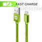 Swissten Textile Fast Charge 3A Lighthing (MD818ZM/A) Data and Charging Cable 2m Green kaina ir informacija | Kabeliai ir laidai | pigu.lt