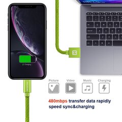 Swissten Textile Fast Charge 3A Lighthing (MD818ZM/A) Data and Charging Cable 2m Green kaina ir informacija | Swissten Buitinė technika ir elektronika | pigu.lt