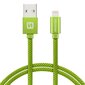 Swissten Textile Fast Charge 3A Lighthing (MD818ZM/A) Data and Charging Cable 2m Green kaina ir informacija | Kabeliai ir laidai | pigu.lt