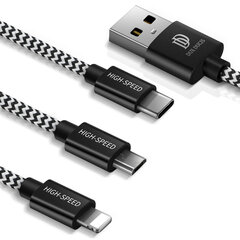 USB кабель Dux Ducis K-ONE 3в1 MicroUSB-Lightning-Type-C FastCharging, 1.2 м цена и информация | Кабели для телефонов | pigu.lt