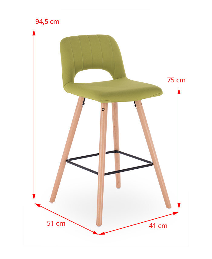 2-jų baro kėdžių komplektas NORE Lisa, žalias kaina ir informacija | Virtuvės ir valgomojo kėdės | pigu.lt