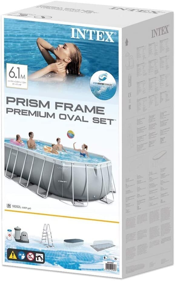 Karkasinis baseinas Intex Prism Frame Oval 610x305x122 cm, su filtru kaina ir informacija | Baseinai | pigu.lt