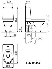 Kombinuotas unitazas KOMPAS 4,5/3 ltr. (650x360x850 mm) Rimless, horizontalus nuotakas, baltas kaina ir informacija | Klozetai | pigu.lt