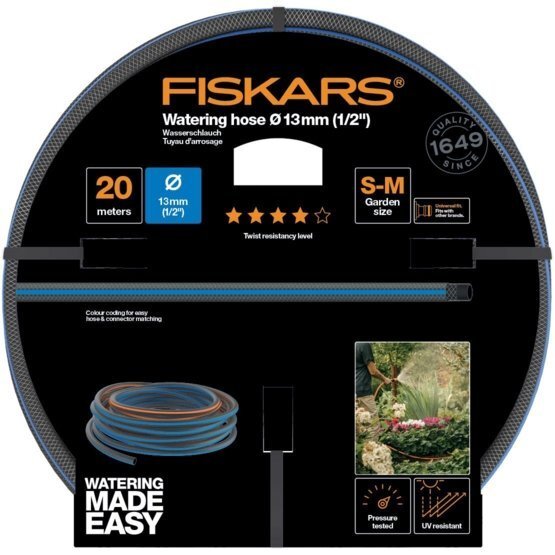 Laistymo žarna Fiskars Q4, 13mm (1/2”) 20 m kaina ir informacija | Laistymo įranga, purkštuvai | pigu.lt