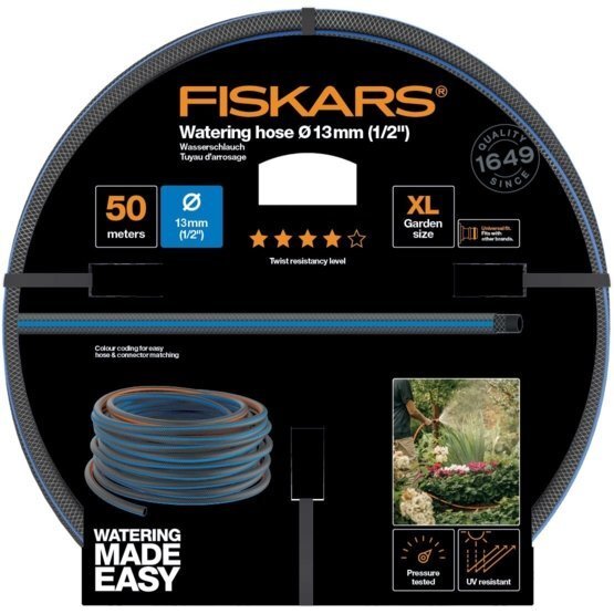 Laistymo žarna Fiskars Q4, 13mm (1/2”) 50 m kaina ir informacija | Laistymo įranga, purkštuvai | pigu.lt