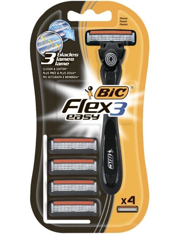 Skustuvas Bic Flex 3 Easy Hybdrid + skutimosi galvutės 4 vnt. kaina ir informacija | Skutimosi priemonės ir kosmetika | pigu.lt