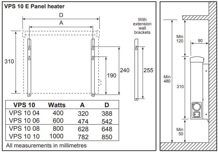 Atsparus aptaškymui elektrinis radiatorius VPS1006KEM 600W цена и информация | Šildytuvai | pigu.lt