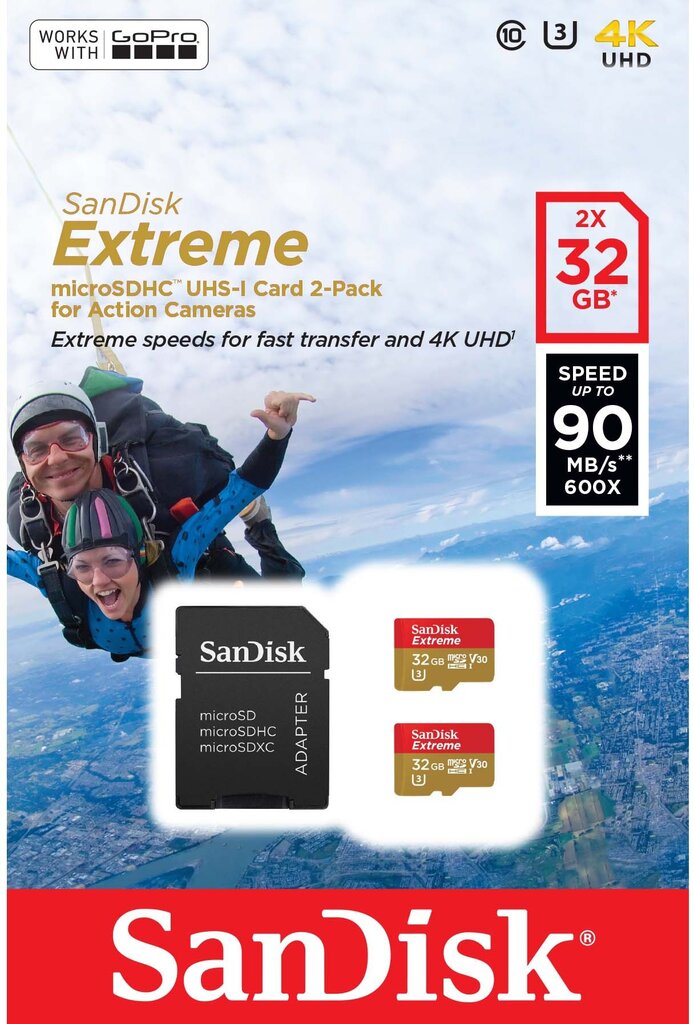 SanDisk Extreme microSDHC 32GB + SD adapteris kaina ir informacija | Atminties kortelės fotoaparatams, kameroms | pigu.lt