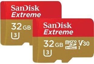 SanDisk карта памяти microSDHC 32GB Extreme Action 2 шт цена и информация | Карты памяти для фотоаппаратов, камер | pigu.lt