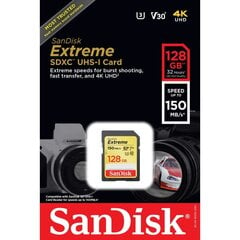 SanDisk Extreme SDXC 128GB kaina ir informacija | Atminties kortelės fotoaparatams, kameroms | pigu.lt