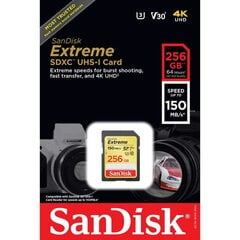 SanDisk Extreme SDXC Card, 256GB цена и информация | Карты памяти для фотоаппаратов, камер | pigu.lt