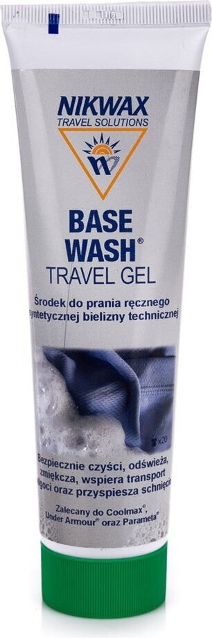 Gelis drabužiams Nikwax Base Wash Travel Gel, 100 ml kaina ir informacija | Turistinio inventoriaus, drabužių ir avalynės priežiūros priemonės | pigu.lt