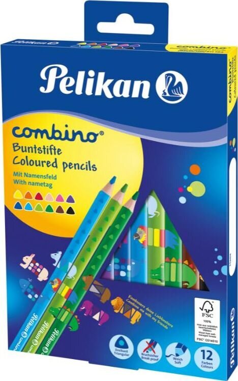 Spalvoti pieštukai 12 spalvų Pelikan Combino SOFT цена и информация | Piešimo, tapybos, lipdymo reikmenys | pigu.lt