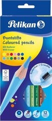 Pelican spalvoti pieštukai su trintuku, 12 spalvų kaina ir informacija | Piešimo, tapybos, lipdymo reikmenys | pigu.lt