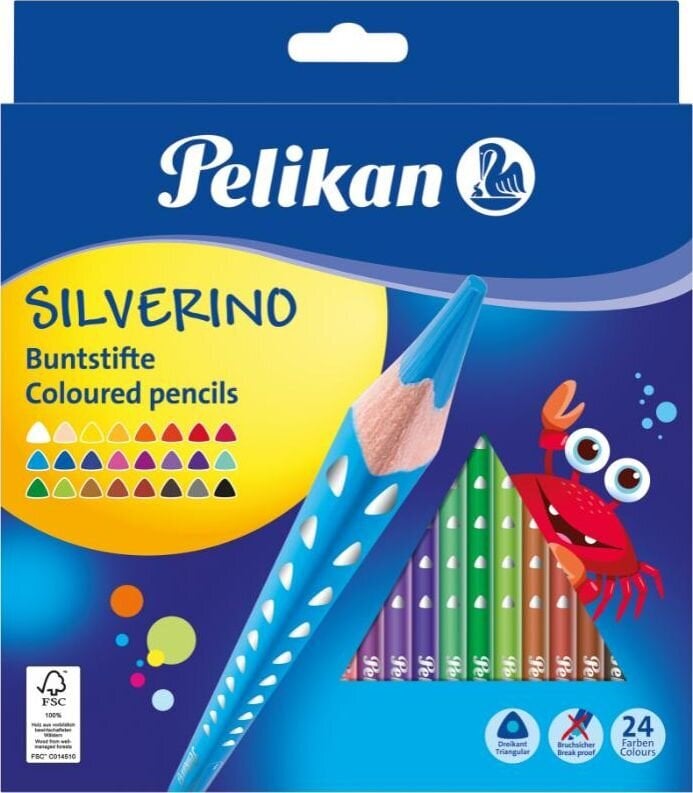 Pelican spalvoti pieštukai Silverino, 24 spalvų цена и информация | Piešimo, tapybos, lipdymo reikmenys | pigu.lt