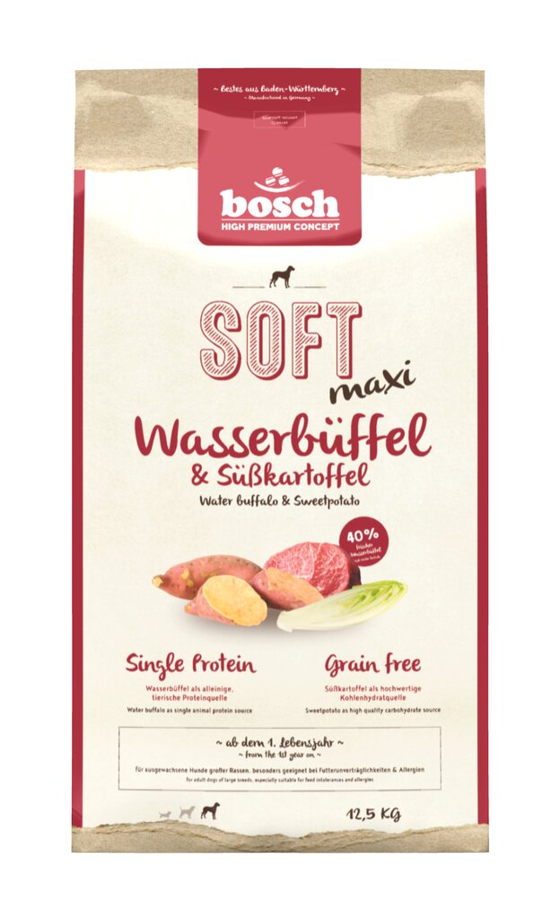 Bosch Pet Food Plus SOFT MAXI Water Buffalo & Sweetpotato 12,5kg цена и информация | Sausas maistas šunims | pigu.lt