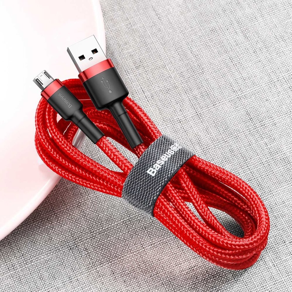 Baseus USB Kabelis Durable Nylon Braided Wire Usb / Micro Usb Qc3.0 2.4A 1M raudonas CAMKLF-B09 kaina ir informacija | Laidai telefonams | pigu.lt