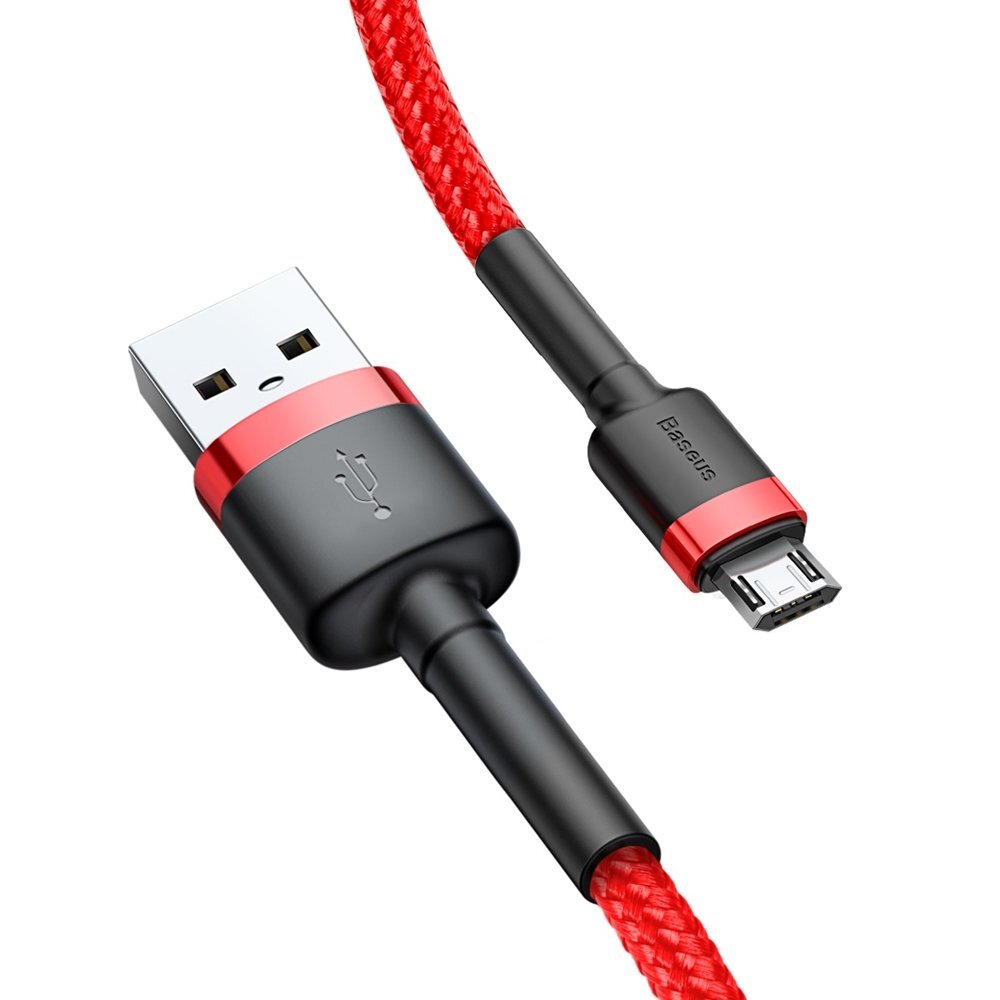 Baseus USB Kabelis Durable Nylon Braided Wire Usb / Micro Usb Qc3.0 2.4A 1M raudonas CAMKLF-B09 kaina ir informacija | Laidai telefonams | pigu.lt