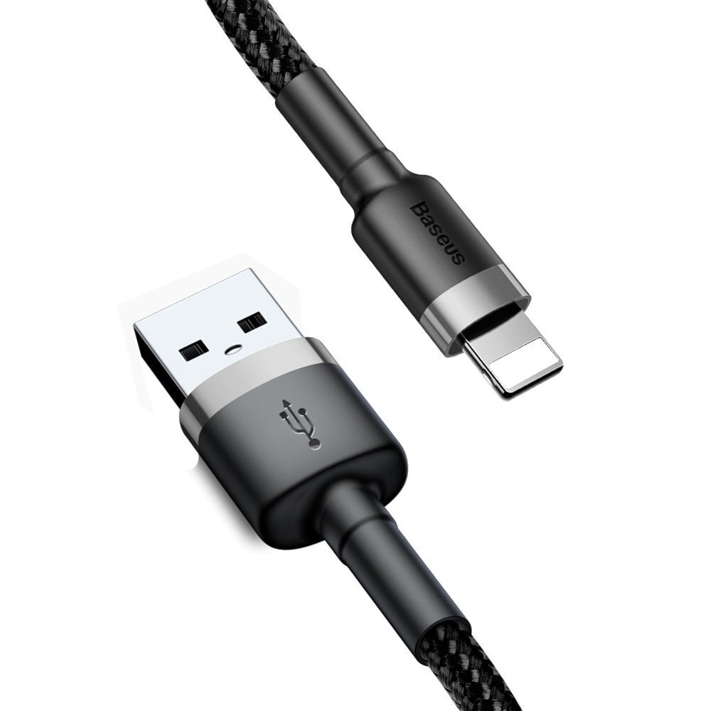 Kabelis Baseus USB Durable Nylon Braided Wire USB / Lightning Qc3.0 2.4A 0,5m, juodas/pilkas kaina ir informacija | Laidai telefonams | pigu.lt