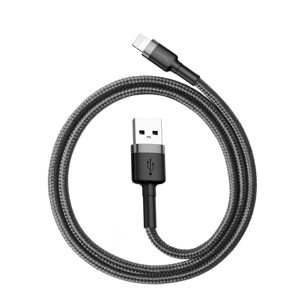 Kabelis Baseus USB Durable Nylon Braided Wire USB / Lightning Qc3.0 2.4A 0,5m, juodas/pilkas kaina ir informacija | Laidai telefonams | pigu.lt