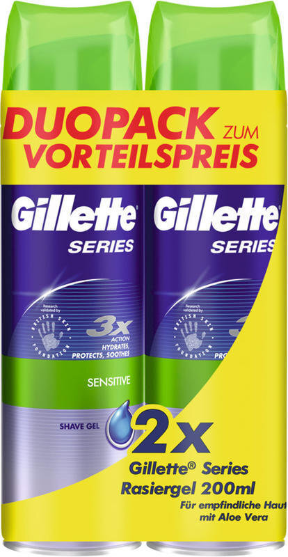 Skutimosi gelis su alijošiaus ekstraktu Gillette Series vyrams 2 x 200 ml цена и информация | Skutimosi priemonės ir kosmetika | pigu.lt