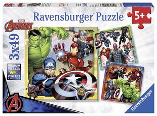 Dėlionių rinkinys Ravensburger Marvel Avengers (Keršytojai), 08040, 3 x 49 d. kaina ir informacija | Ravensburger Vaikams ir kūdikiams | pigu.lt